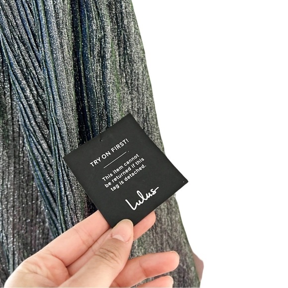 NWT LULUS Stop the Show Blue Glitter Skater Mini Criss Cross Evening Dress Sz XS - Picture 6 of 9